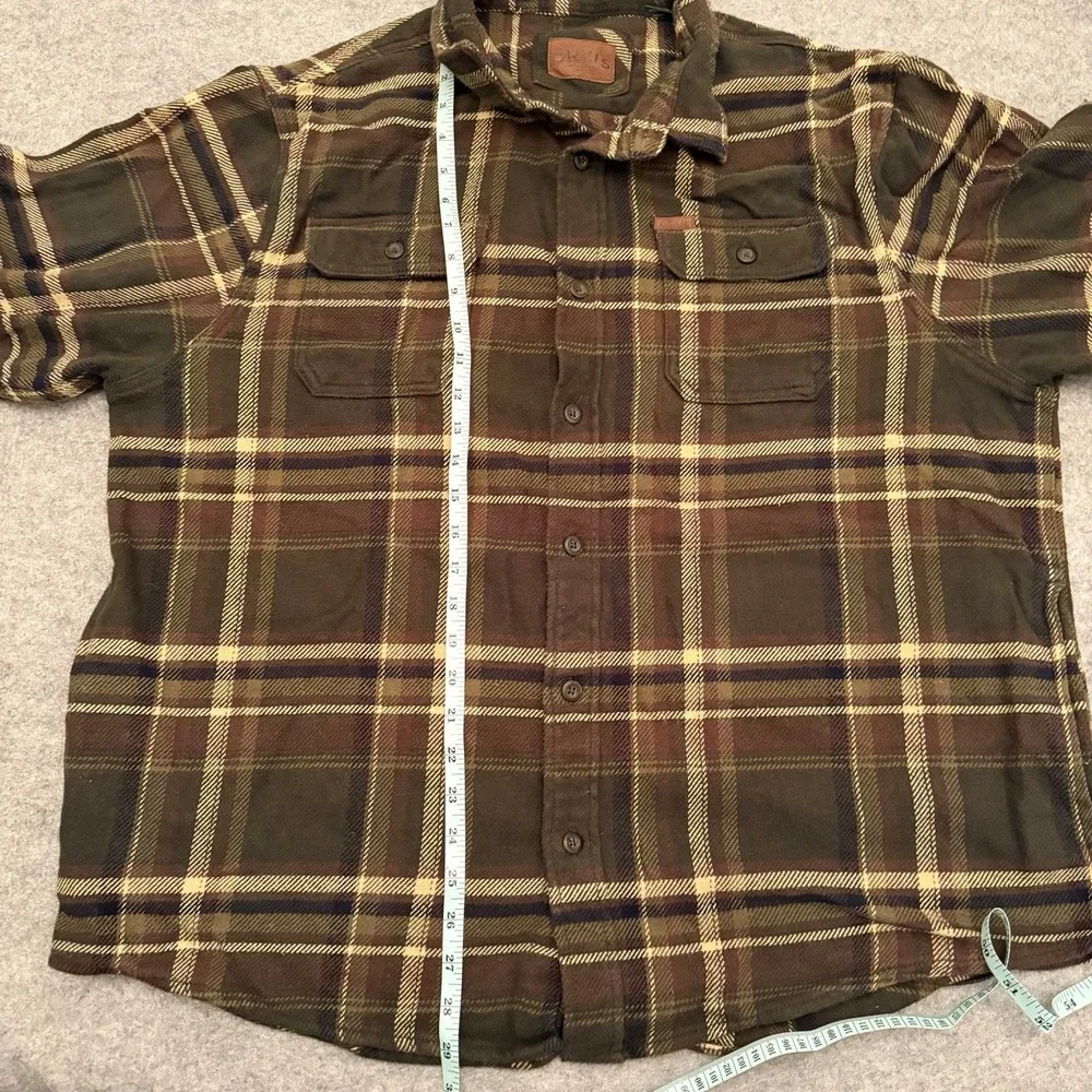 ORVIS Men's Heavy Weight Flannel Brown Plaid Pockets Outdoors Workwear XXL